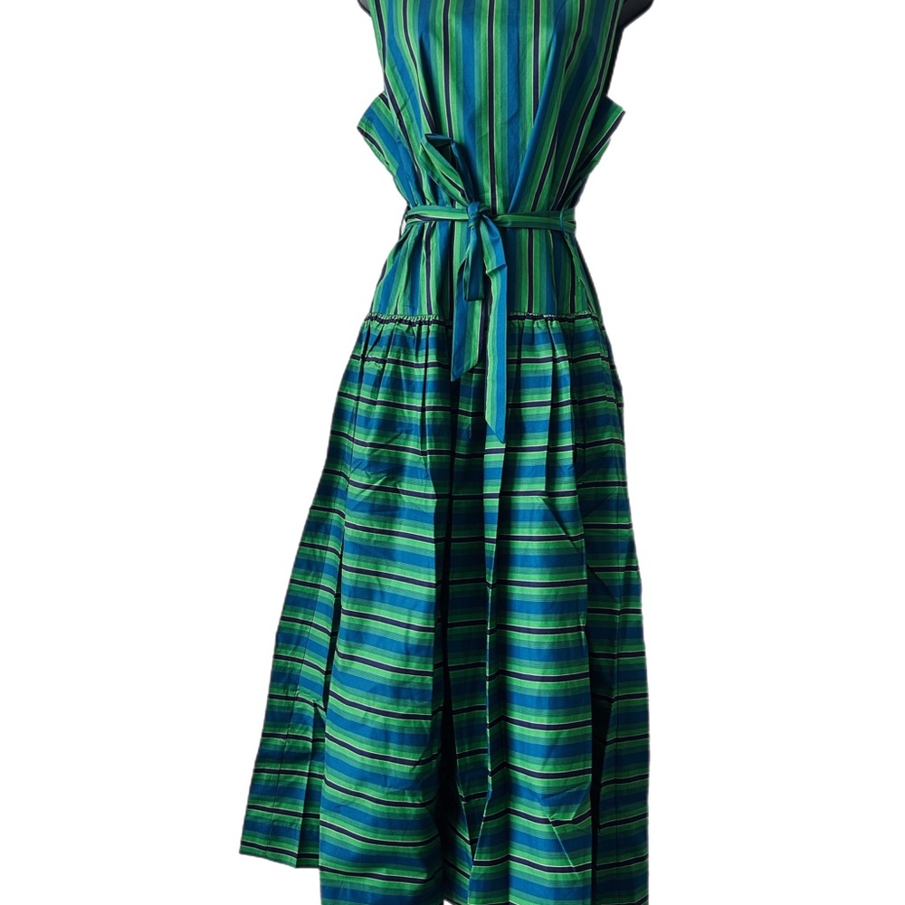 Alemais Margo Midi Green Striped Sleeveless Belted Dress - Picture 7 of 11